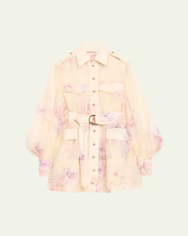 Floral Long-Sleeve Utility Mini Dress